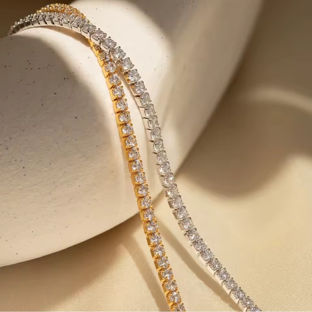 18K Real solid gold vaporized 1mm dainty gold CZ tenniz bracelet